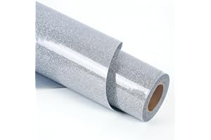 RENLI·TONG RENLITONG Glitter Silver Heat Transfer Vinyl Rolls - 12" x 8ft Silver HTV Vinyl for Shirts, Iron on Vinyl for Cameo - Easy to Cut & Weed for Heat Vinyl Design(Glitter Silver)