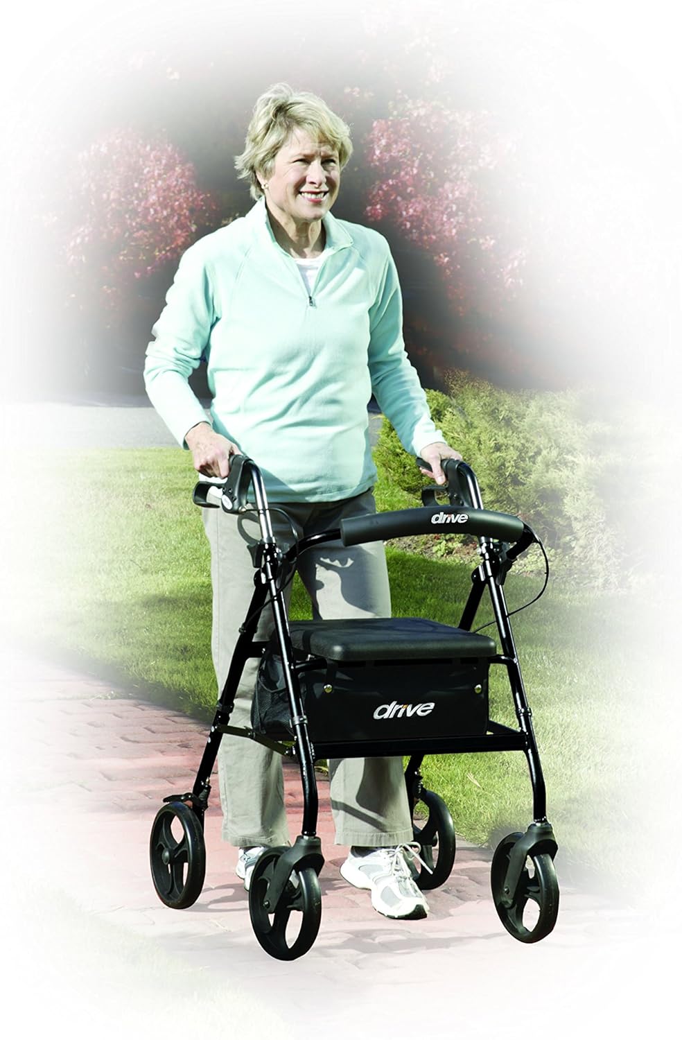 Drive Medical Aluminum Rollator Walker Fold Up and Removable Back Support, Padded Seat, 6" Wheels, Black: Complete Medical: Health & Personal Care
