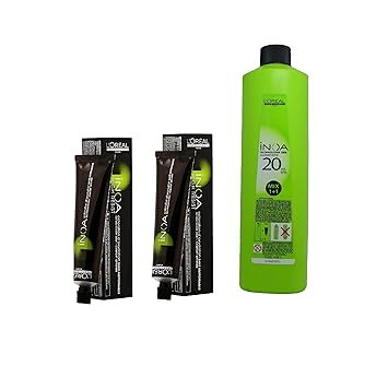 L'Oreal Inoa Ammonia-free Permanent Colour 2 Darkest Brown (2 tube) 60 mL+ Oil Developer 1000 ml