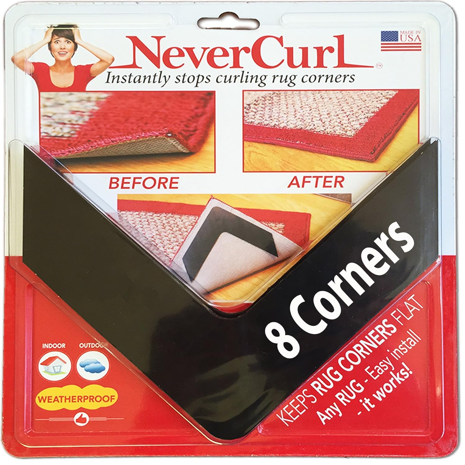 iPrimio NeverCurl's Best V Shape Design to Instantly Stops Rug Corner Curling. Safe for Wood Floors. for Indoor & Outdoor Rugs. Not an Anti-Slip pad. Made USA. Patent Pending