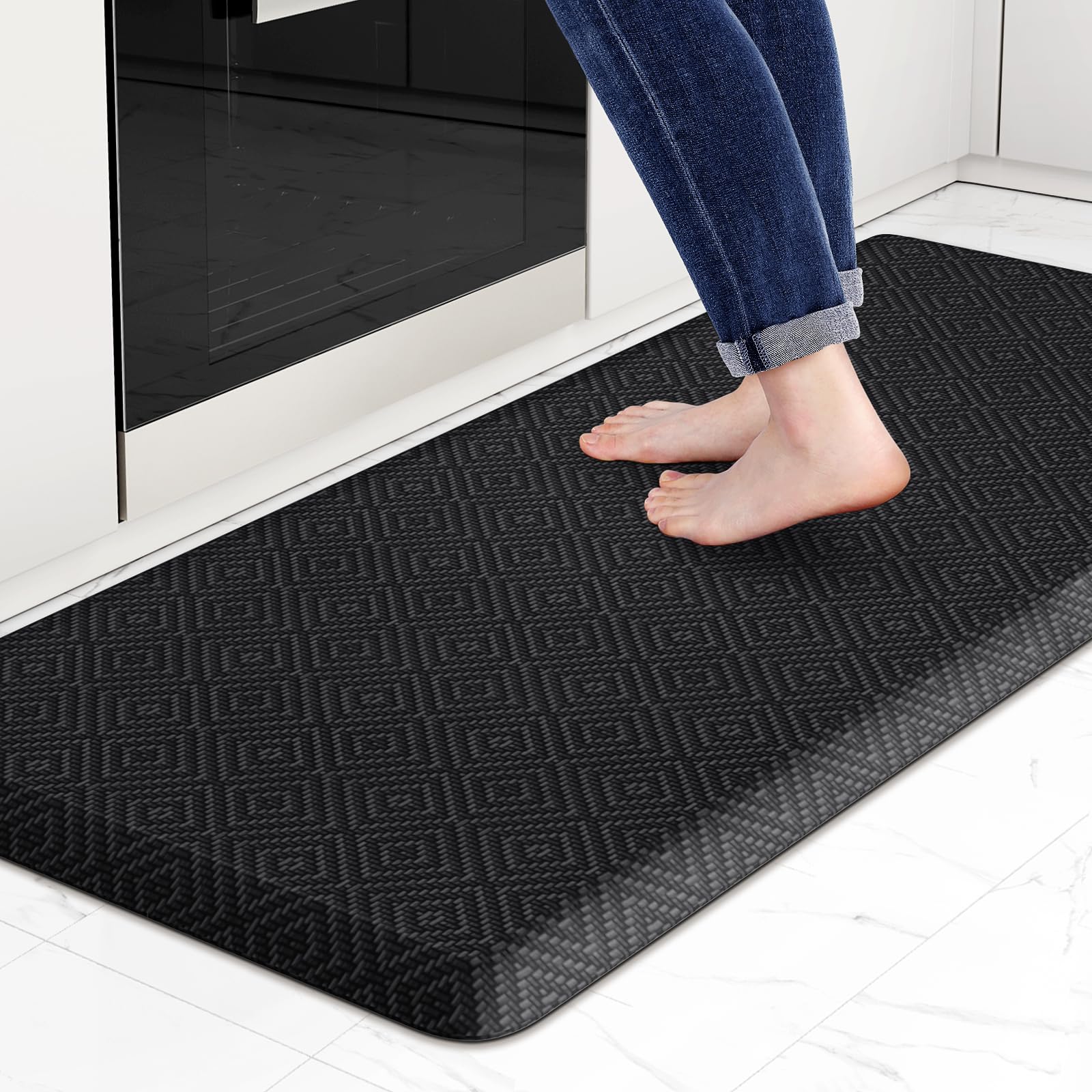 Mattitude Kitchen Mat Cushioned Anti-Fatigue Floor Mat Waterproof Non-Slip Mats and Rugs Standing and Comfort Desk Mats for House Sink Office Laundry (Black, 17.3"x39") Image