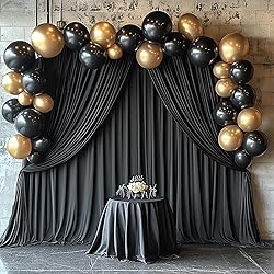 10ftx12ft Wrinkle Free Black Backdrop Curtain, 12