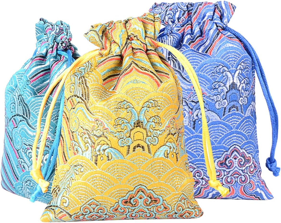 Pinowu Silk Brocade Jewelry Pouch Bag 10x14cm (10pcs) for Wedding Party Favors Drawstring Coin Purse Embroidered Sachet Candy Chocolate Bag for Christmas New Year Birthday Party - Image 5