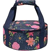 JLDTOP Round Insulated Pie Carrier Portable Food Cake Transport Lunch Bag for Potlucks Picnics Parties Gathering Outdoor Events Travel (Blue Floral)