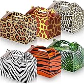 Spakon 24 Pcs Safari Gift Bags Bulk Jungle Animal Party Favor Boxes Zoo Animal Print Gift Goodie Candy Bags Paper Wildlife Treat Boxes for Kids Safari Themed Birthday Baby Shower Decoration Supplies