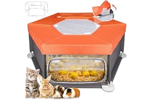 PAW LIBERO 45"x45"x19.7" Sturdy Stainless Steel Frame Small Animal Playpen, Brooder Box for Chicks with Removable Roof & Bottom Pad for Easy Cleaning, Pet Playpen for Ducks, Kittens, Bunnies, Quails, Guinea Pigs