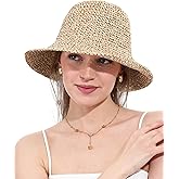 Womens Straw Sun Hat Wide Brim Hand Woven Foldable Beach Bucket Hat for Summer Travel UV Protection UPF 50+