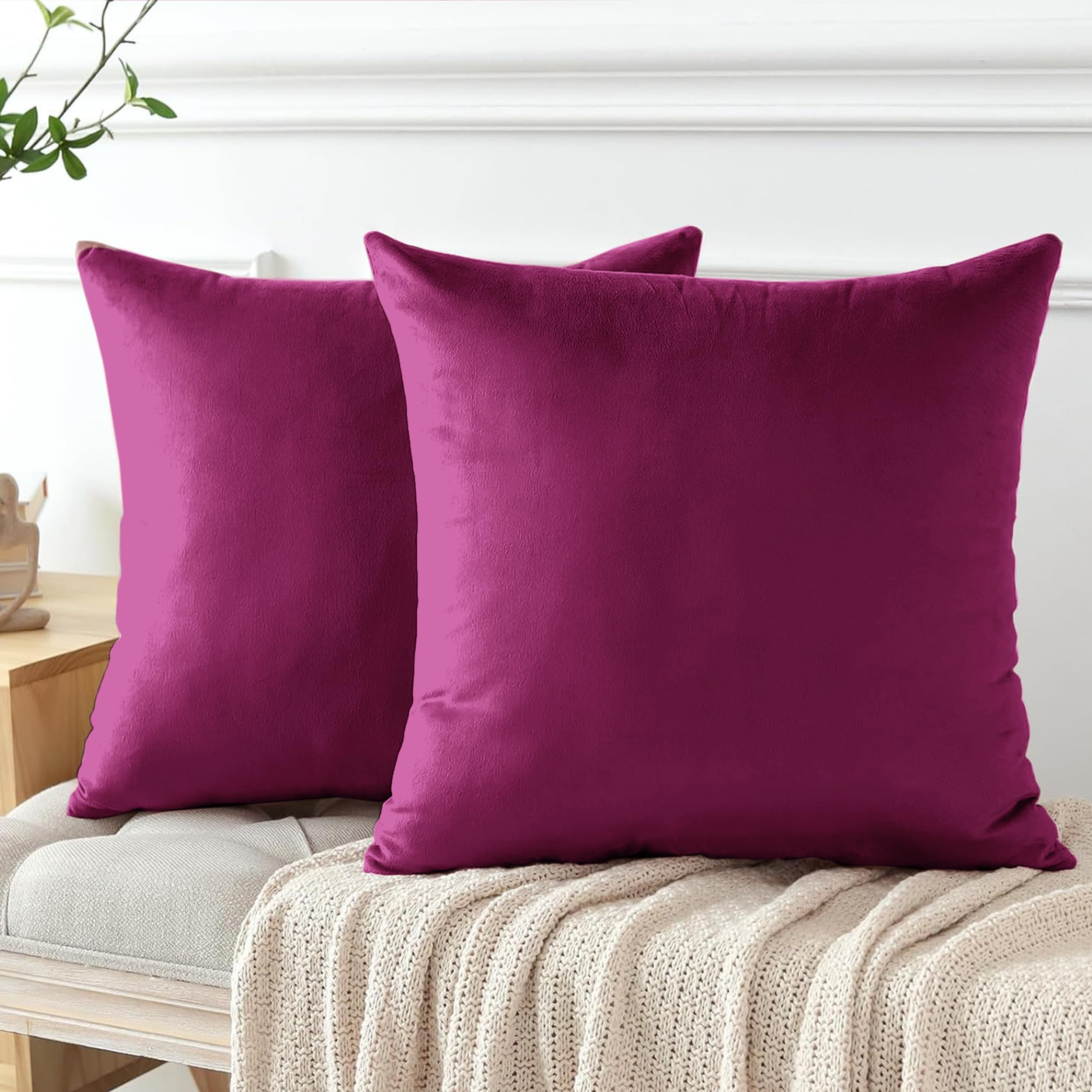 My home store Velvet Cushion Covers 45 x 45 cm- 2 Pack Square Throw Pillow Cases Decorative Aubergine Cushion Covers for Sofa Bedroom Living Room with Invisible Zipper 18 x 18 Inches — image 1