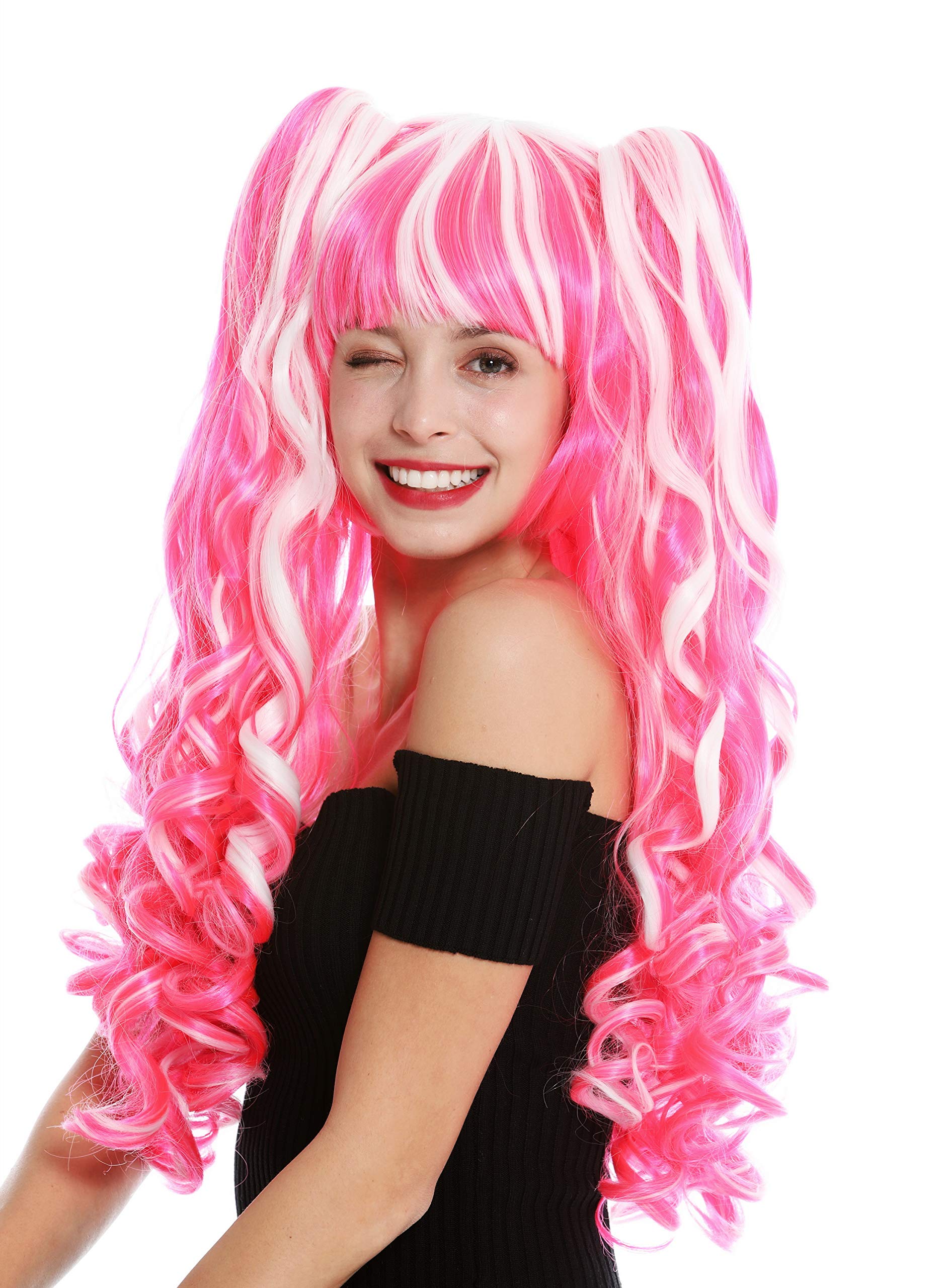 WIG ME UP - YZF-7092L+A-1001/TF2315 women's quality wig three part removable braids Cosplay white pink long curly