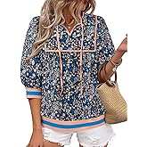 Cicy Bell Womens Floral Print Babydoll Blouse V Neck 3/4 Sleeve Peplum Tops Casual Loose Fit Boho Flowy Shirts