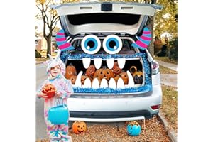 Joy Bang Trunk or Treat Car Decorations Kit, Monster Halloween Car Decor Decoartions for SUV Trunk or Treat Kits Ideas with Blue Tinsel Garland Decor and Large Eyes Fangs