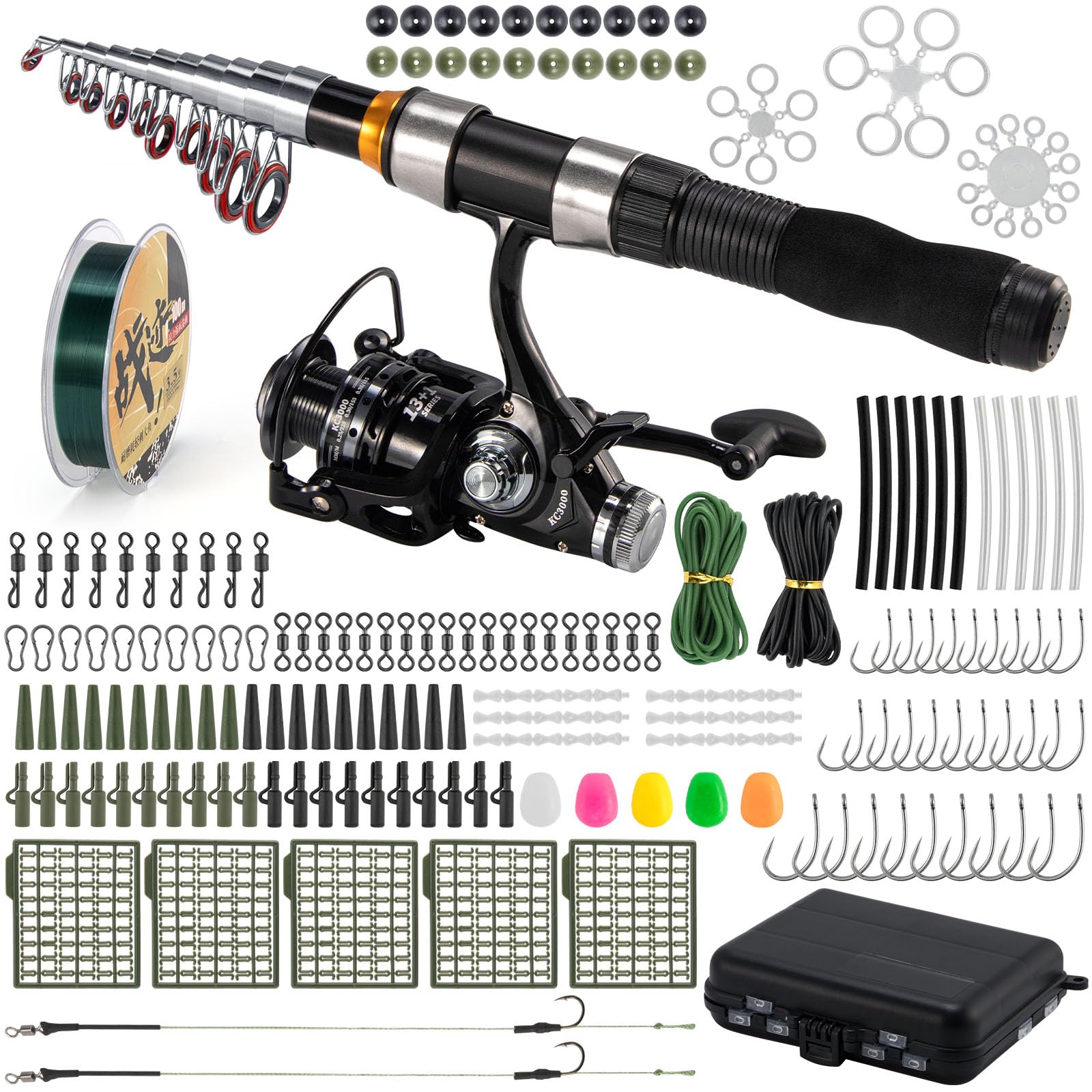 Alwonder Simple Carp Fishing Rod Reel Combo Telescopic Travel Rod with Bait Feeder Reel, Carp Fishing Stalking Setup Tackle Box Accessories Kit Boilie Stop, Bait Bands