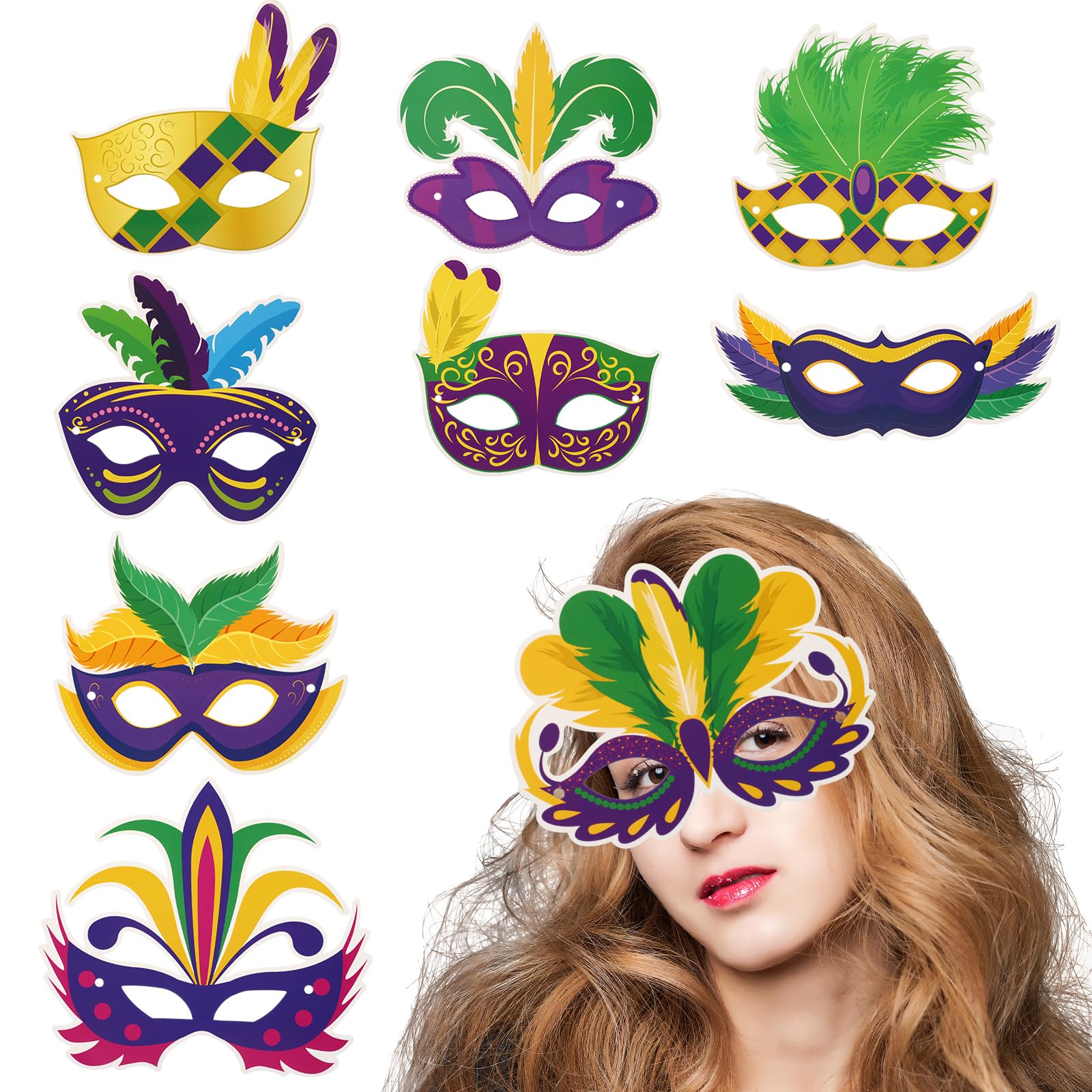 Mayoii 9Pcs Carnival Theme Party Feather Mask Decoration Mardi GRAS Costume Ball Photography Props, Venetian Masquerade Maske for Women Men Halloween Party