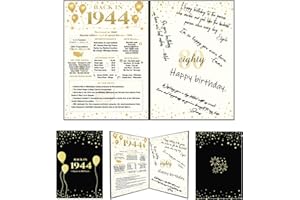 Crenics 80th Birthday Gift for Men or Women, Creative Back in 1944 Birthday Poster, Giant 80th Birthday Guest Signature Book for Black and Gold 80 Birthday Party Decorations