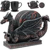 Ebros The Voyage of The Rune Celtic Dragon Coaster Set Figurine Holder and Five Round Dragon Crucifix Detailed Coasters