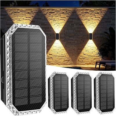 Applique Solare da Esterno, 3 Temperature di Colore Luci Solari da Esterno IP65 Impermeabili Lampade da Esterno Solari 1200mAH Batteria per Patio, Portico, Piscina, Balcony Decoration (4 Pezzi)