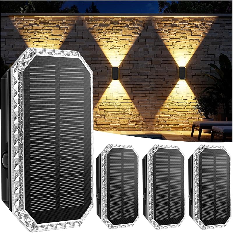 Applique Solare da Esterno, 3 Temperature di Colore Luci Solari da Esterno IP65 Impermeabili Lampade da Esterno Solari 1200mAH Batteria per Patio, Portico, Piscina, Balcony Decoration (4 Pezzi)