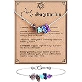 MJartoria Natural Stone Zodiac Sign Choker Necklace and Bracelet for Women, Crystals Necklace Bracelet Horoscope Healing Gemstone Astrology Jewelry Birthday Gifts (Silver, Sagittarius)