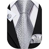 Barry.Wang Classic Mens Ties Silk Necktie Pocket Square Cufflinks Set Woven Designer Wedding Business