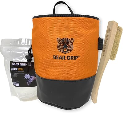 BEAR GRIP Premium Chalk Bag Bundle Orange with Chalk Ball & Brush