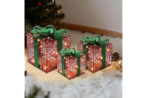 NAGHDIGBLE Christmas Decorations, 3-Piece Set, Box Ornaments with Bows, Illuminates Christmas Tree Skirts. Suitable for Indoor, Courtyard, and Outdoor Lawn Decorations.