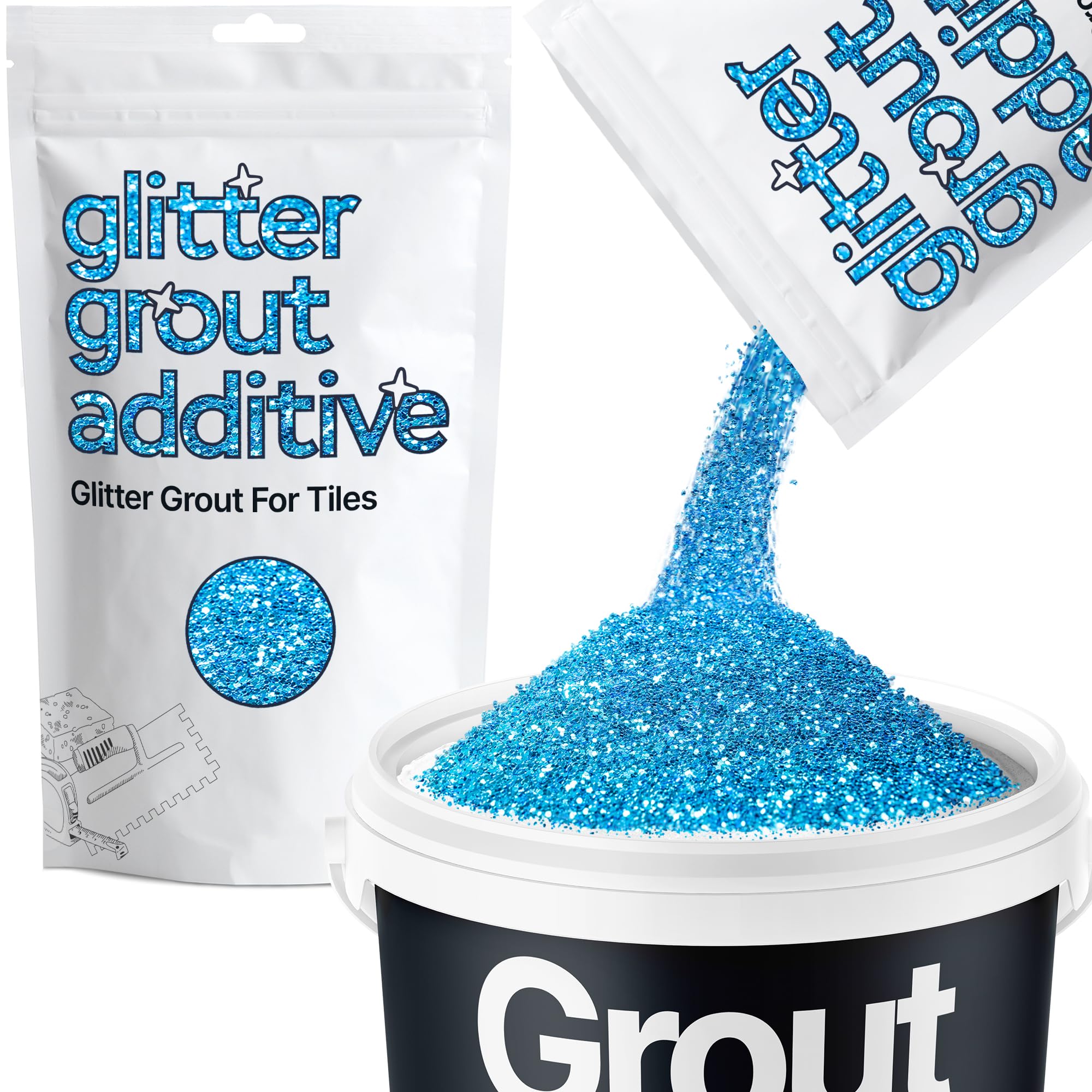 Hemway Ocean Blue Glitter Grout Additive 100g Metallic Flakes for Adding Sparkle to Kitchen & Bathroom Tiles | Enhance Your Indoor Grouting Projects with a Durable Sparkly Effect