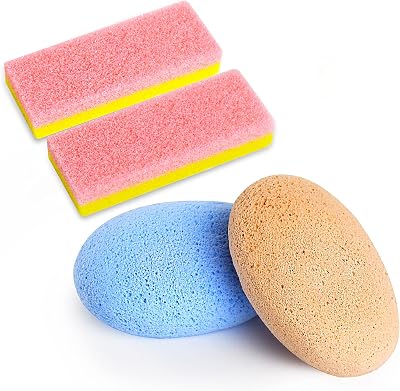 SALVMARY Foot Pumice Stone Set 2pc Glass Callus Remover 2pc Sponge Pedicure