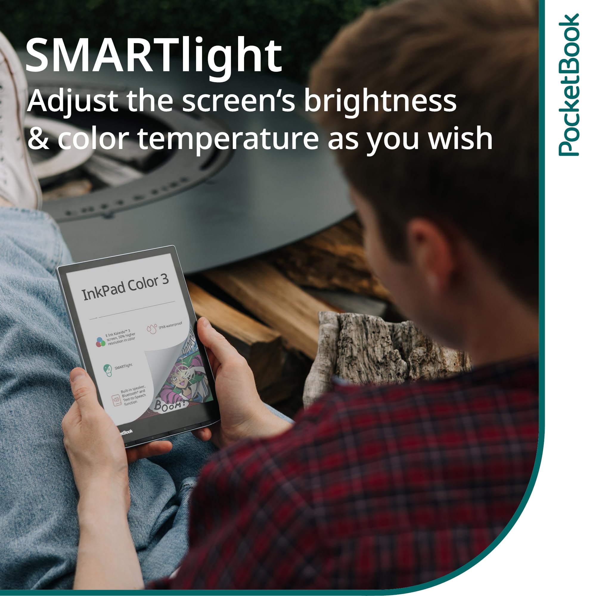 PocketBook InkPad Color 3 E Ink E-Reader 32GB - Enhanced 7.8'' Color E-Paper Display-Eye-Friendly Audio-Book & E-Book Reader-Text-to-Speech-SMARTlight, Bluetooth, Built-in Speaker-Waterproof