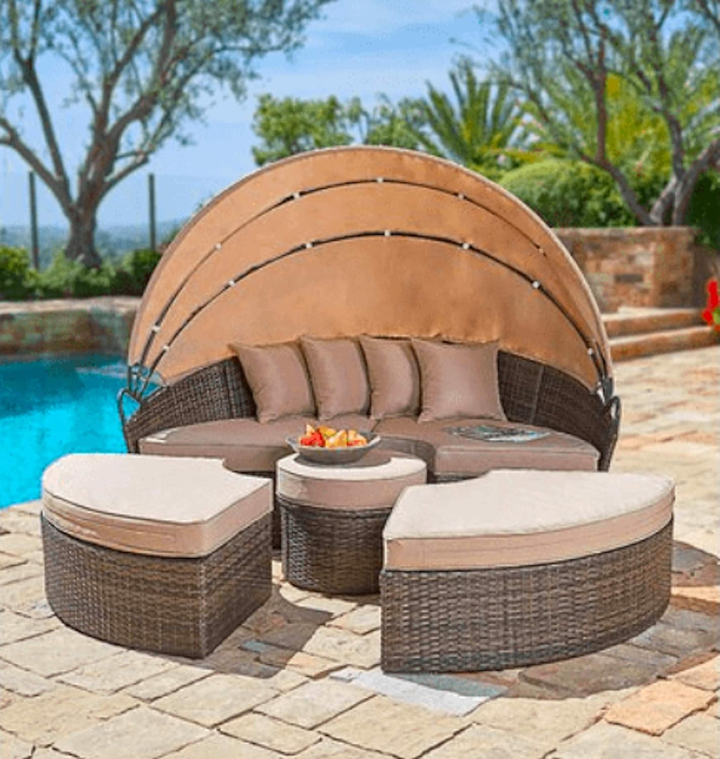 Apex Intl Outdoor Patio Daybed With Retractable Canopy Patio Furniture Sectional Seating With Washable Cushions For Patio Backyard Porch Pool Daybed Patio Furniture Sets Amazon Co Uk Garden Outdoors