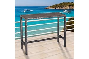 PATIO NOVAGARDEN Outdoor Bar Table Patio Counter Height Table 45" Long Wicker High Top Pub Table Tall Console Table Rectangle Narrow with Adjustable Feet for Hot Tub Balcony Garden Outside Pool Deck Backyard Brown