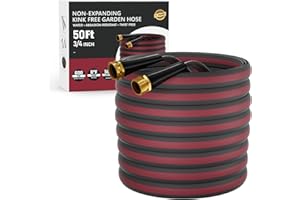 Haeteir 50ft Non-Expanding Garden Hose with 8-Layer Latex Core, Lightweight & Kink-Free, Flexible Heavy Duty Water Hose for Lawn, Yard, Car Washing (3/4" Solid Brass Fittings, Crush-Resistant)