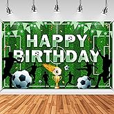 Avezano Soccer Happy Birthday Banner Soccer Birthday Party Backdrop Football Field Photo Background for Soccer Party Decorations Happy B-Day Banner for Boys, Kids, Teens (6x3.6ft)