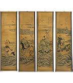 Quadros Pintura Dinastia Ming - Conjunto 4 Peças 35x124cm Cada, Arte Chinesa Antiga Para Sala E Quarto