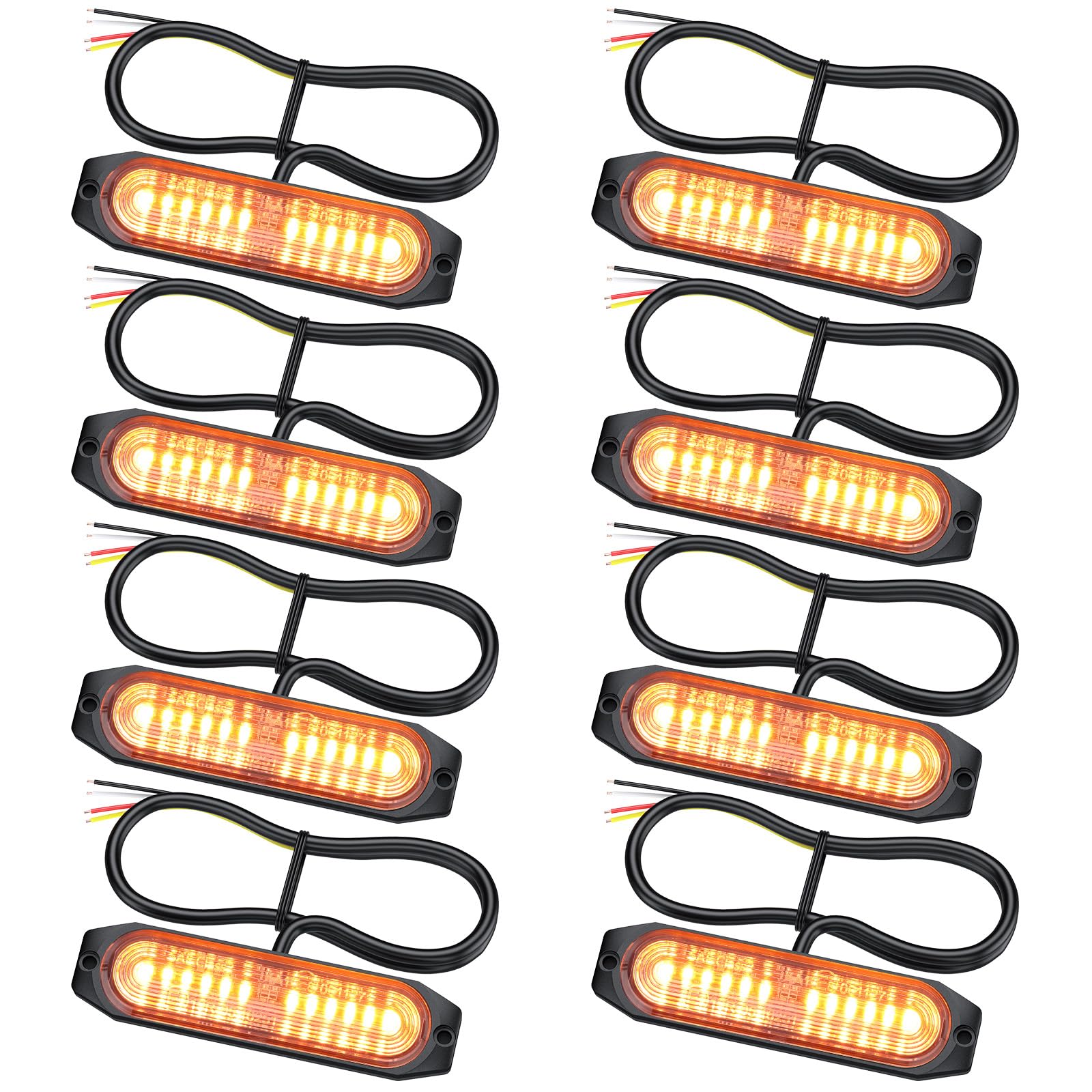 EYPINS 8PCS 12-LED Amber Strobe Lights - IP65 Waterproof, 22 Flashing Modes, 12V/24V Surface Mount Emergency Beacon for Trucks & Vehicles
