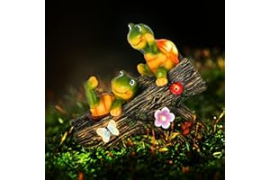 WOGOON Garden Turtle Figurines Outdoor Decorations, Solar Statue Sweet Frog Face Turtles Decor with 4 LED Lights, Garden Resin Statue for Patio Lawn Porch Yard,Gifts for Birthday Easter Housewarming