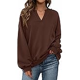 dowerme Oversized Sweatshirt for Women Casual Long Sleeve V Neck Comfy Fleece Pullover Tops Pockets Fall Outfits 2025