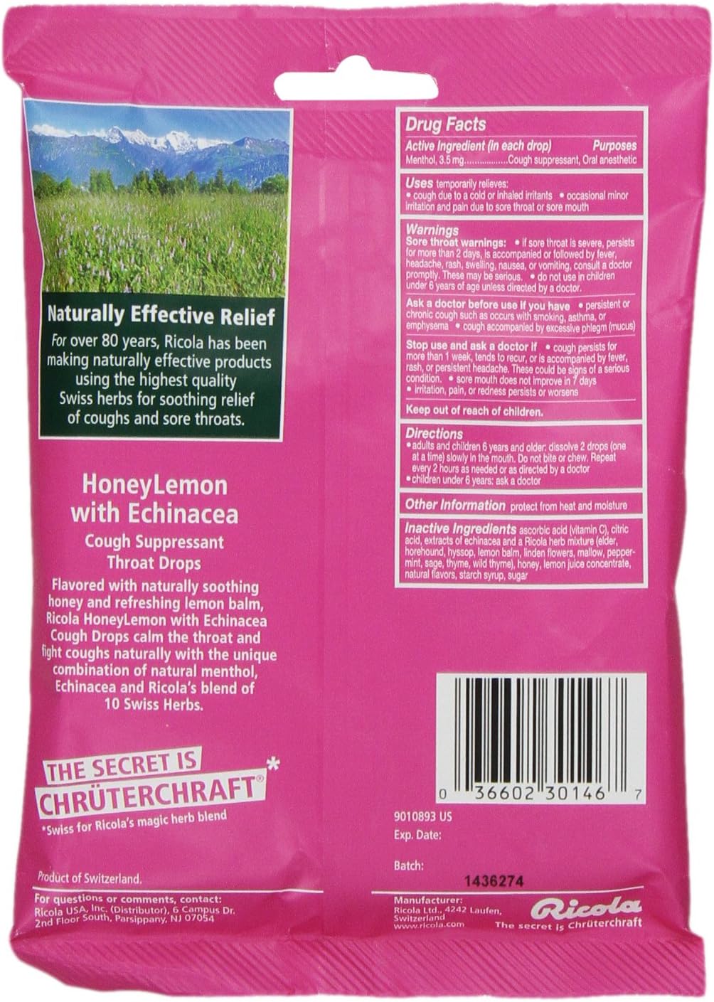 Ricola Cough Suppressant Throat Drops Honey Lemon With Echinacea 24 Drops Amazon Co Uk Health Personal Care