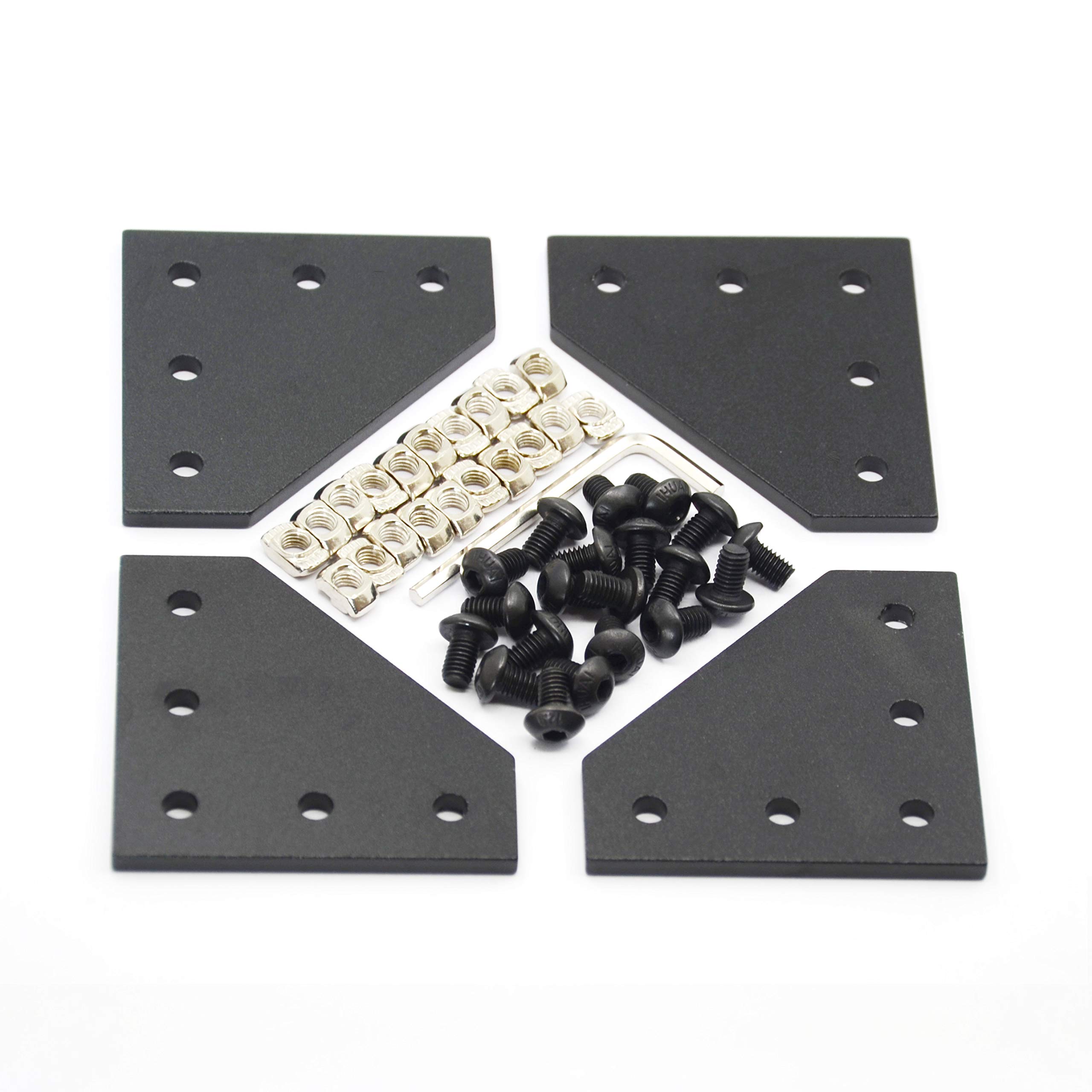 Befenybay 4PCS/Set Corner Bracket Plate with 20PCS M5x8mm Screws and 20PCS M5 T Nuts, 5-Hole Tee Outside Joining Plate for 2020 Series Aluminum Profile 3D Printer Frame (Black L-4 with Screw)