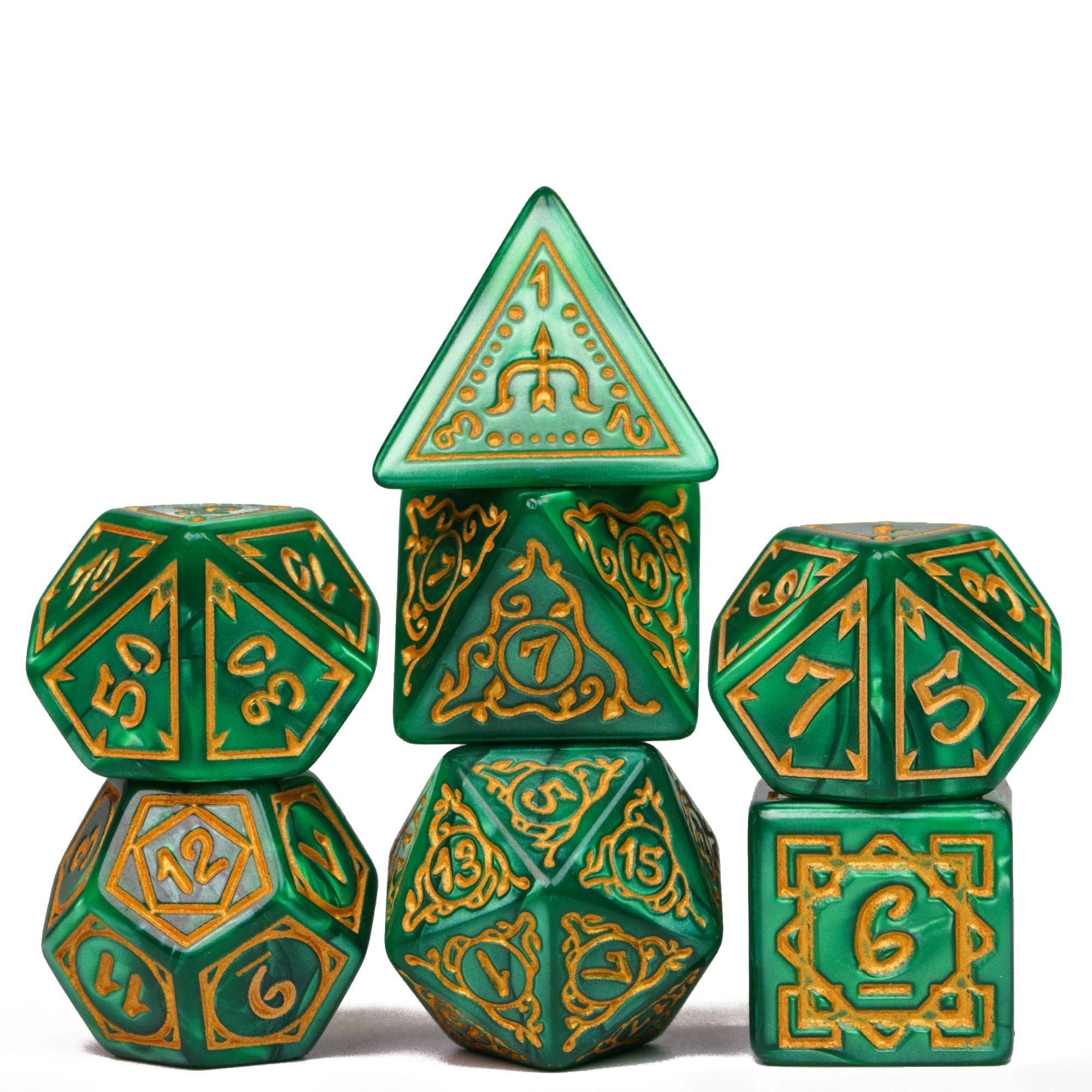 Cusdie 7Pcs/Set DND Dice Set D&D Polyhedral Dice for Dungeons and Dragons TTRPG Role Playing Dice Games RPGs (Green Druid) — image 1