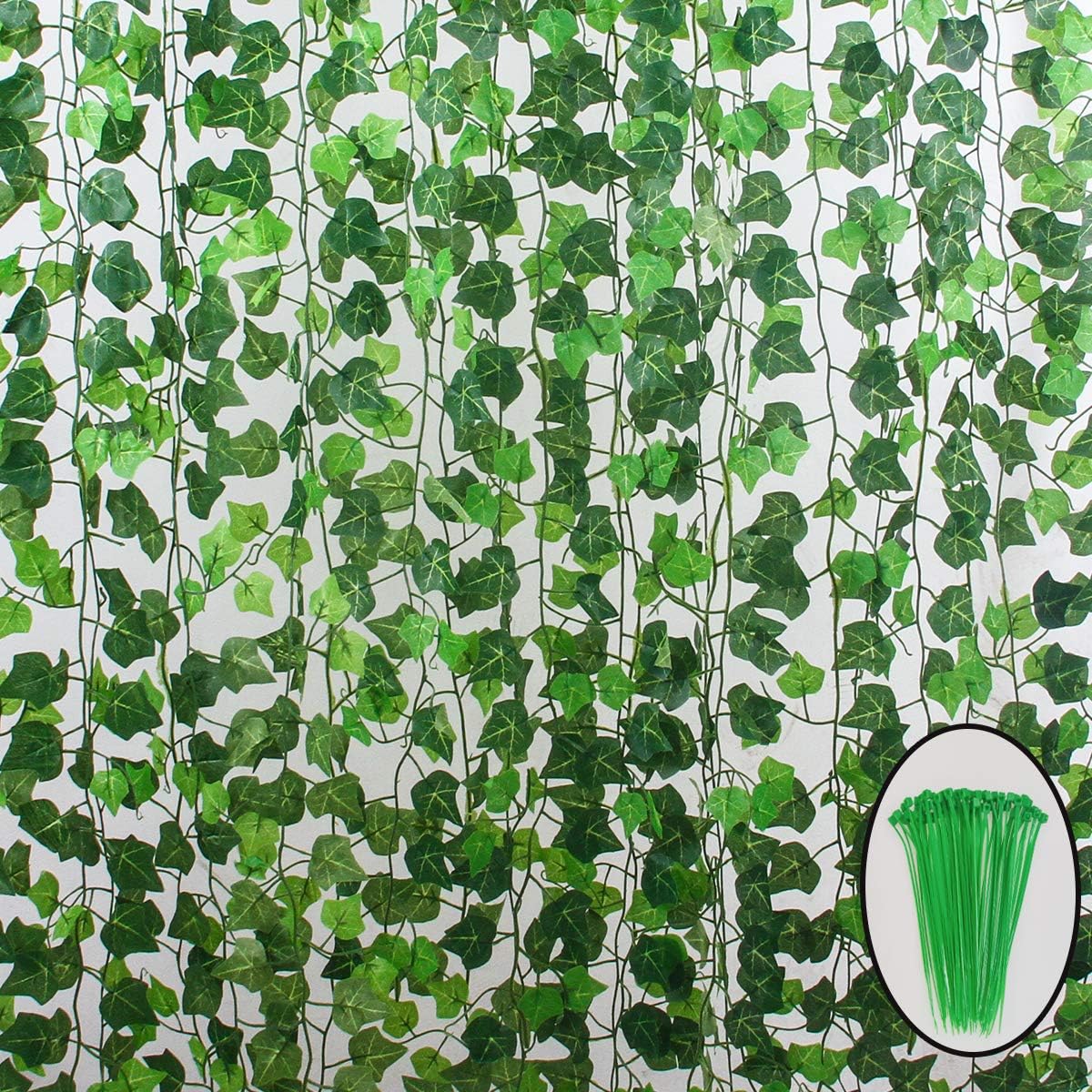 Joyhalo Fake Ivy - Vines Artificial Ivy Leaf Plants, Silk Ivy Garland Greenery Artificial Hanging Plant for Party Garden Outdoor Wedding Wall Decor (12 Strands 94 ft)