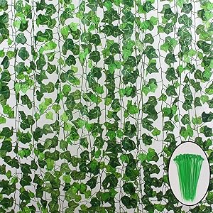 Joyhalo Fake Ivy - Vines Artificial Ivy Leaf Plants, Silk Ivy Garland Greenery Artificial Hanging Plant for Party Garden Outdoor Wedding Wall Decor (12 Strands 94 ft)