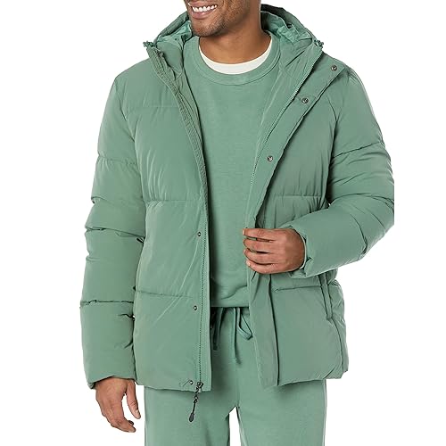 Amazon Essentials Men's Mid-Length Hooded Puffer Coat (Available in Big & Tall), Sage Green, XX-Large
