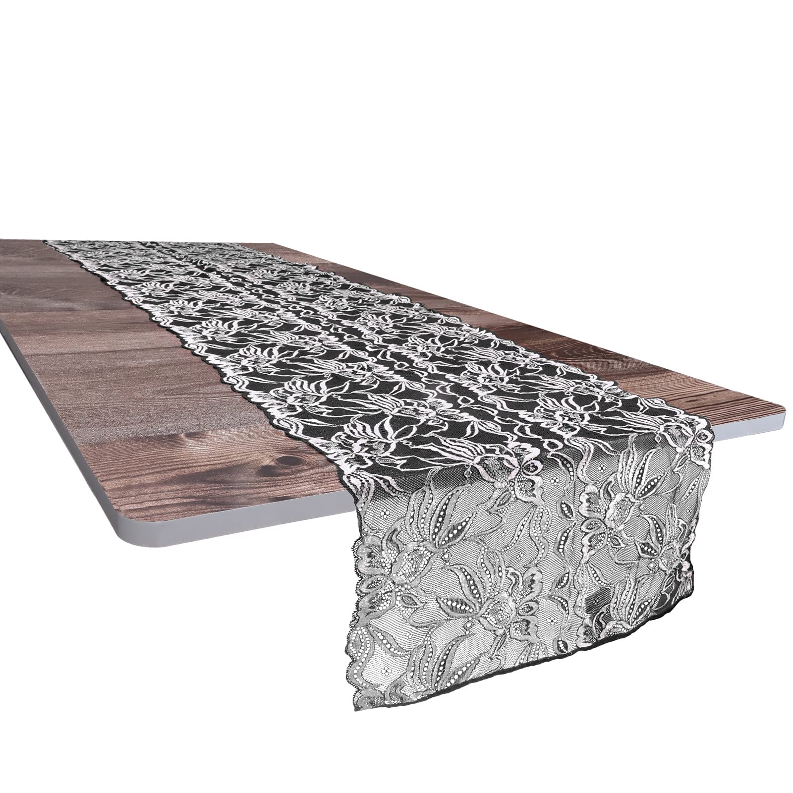 mookaitedecor 13x70 Inch Black Floral Lace Table Runner, Embroidered Vintage Elegant Rectangular Festive Table Runner for Wedding Dinner Party Coffee Table Christmas Living Room Home Decor