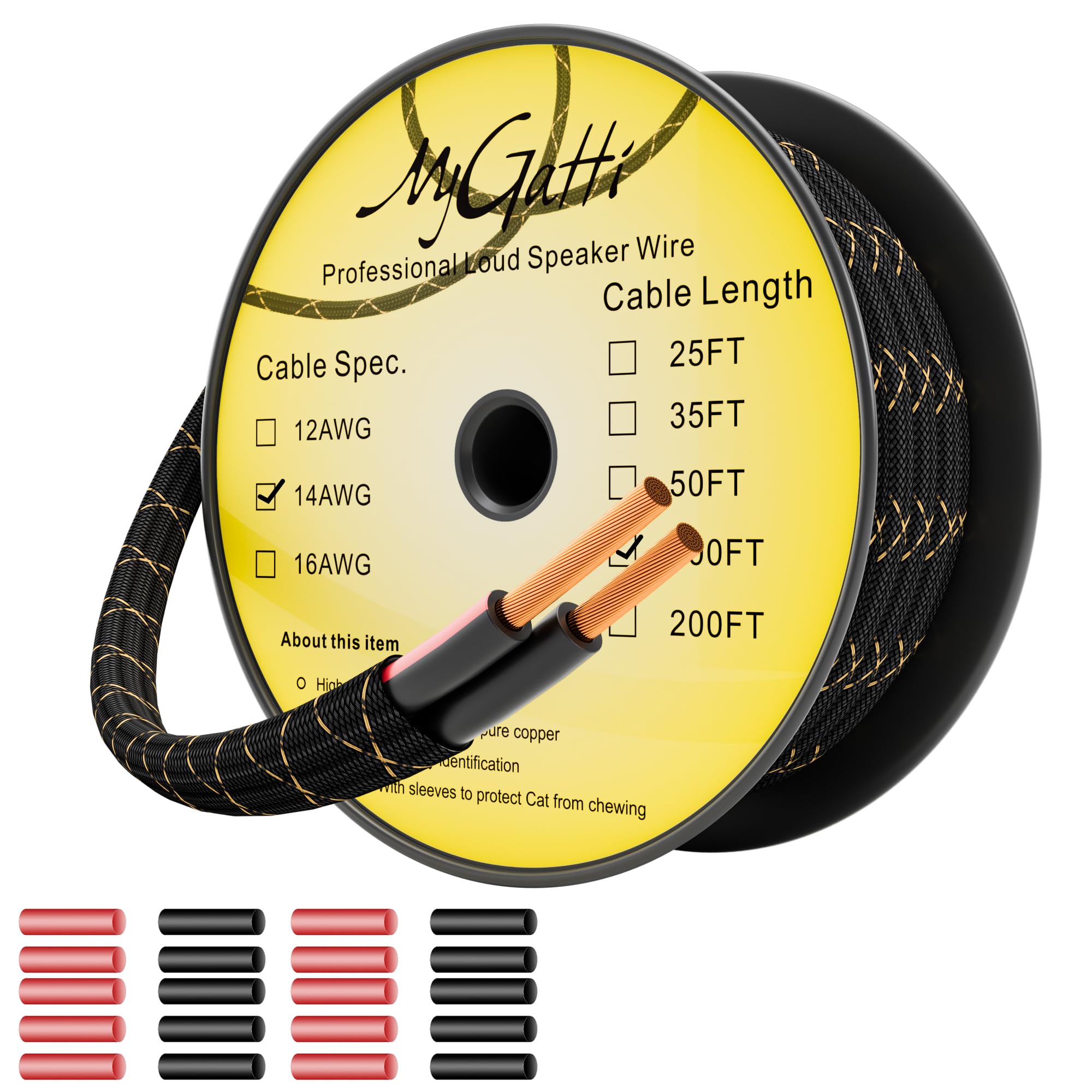 Photo 1 of 14/2 Speaker Wire 100 Feet, 14AWG Gauge Speaker Cable, Direct Burial, Durable Nylon Braided, in Wall, 2 Conductors, OFC Oxygen-Free Copper, for Car Audio Stereos, Home Theater, Surround Sound, Radio