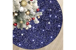 MODFUNS Navy Blue Christmas Tree Skirt 36 Inch Metal Xmas Tree Skirt Unique Christmas Tree Floor Mat Embroidered Christmas Tree Skirt Vintage Christmas Tree Cover Skirt for Christmas Halloween Home Decoration