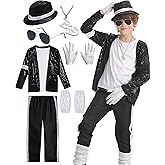 8 Pcs 80s 90s Dance Star Costume for Kids Pop Stage Cosplay Halloween with Accessories Set