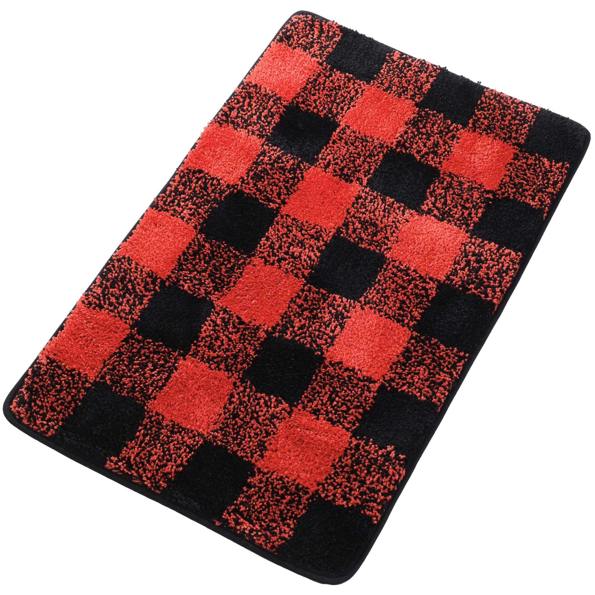 PiccoCasa Non Slip Bath Mat 50cm x 80cm, Red & Black Bath Mats - Water Absorbent Bathroom Mat for Bathroom, Fluffy & Soft Microfiber Checkered Bathroom Rug Machine Washable