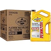 Pennzoil Platinum High Mileage Full Synthetic 5W-20 Motor Oil, 5 Quart (3 Pack)