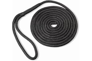 ACY Marine- Double Braided Nylon Dock Line - Boat Rope - Marine and Pontoon Accessories - Braided, Reinforced Boat Ropes and Ties for Docking - Stretch Resistant with 12” Spliced Loop for Mooring