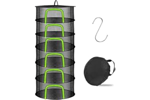 Coopache 6 Layer Herb Drying Rack Hanging Mesh Plant Dry Net Basket for Herbs Plants Flower Vegetables Spices Fish Food with Green Zippers